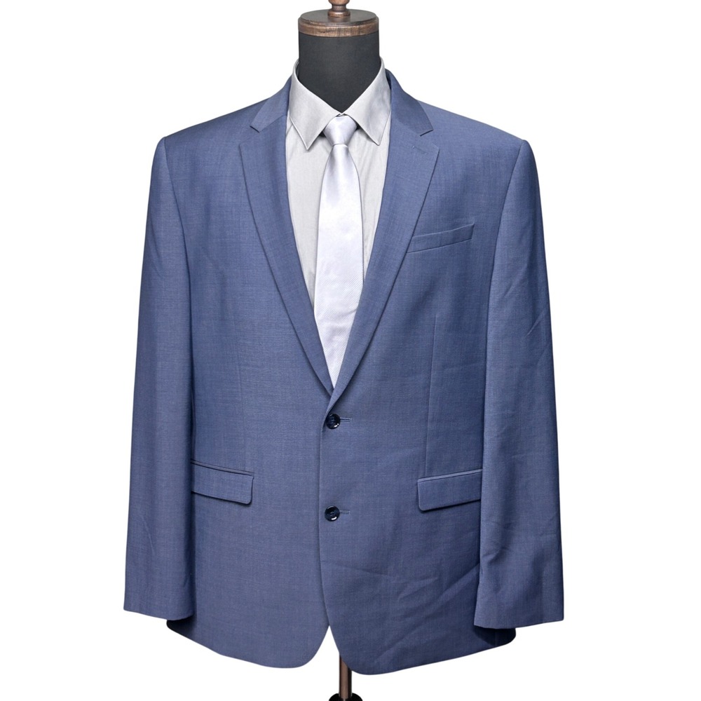 Express Suit Jacket Men 46L Blue Stretch Wrinkle Resistant Wool Mix Blazer